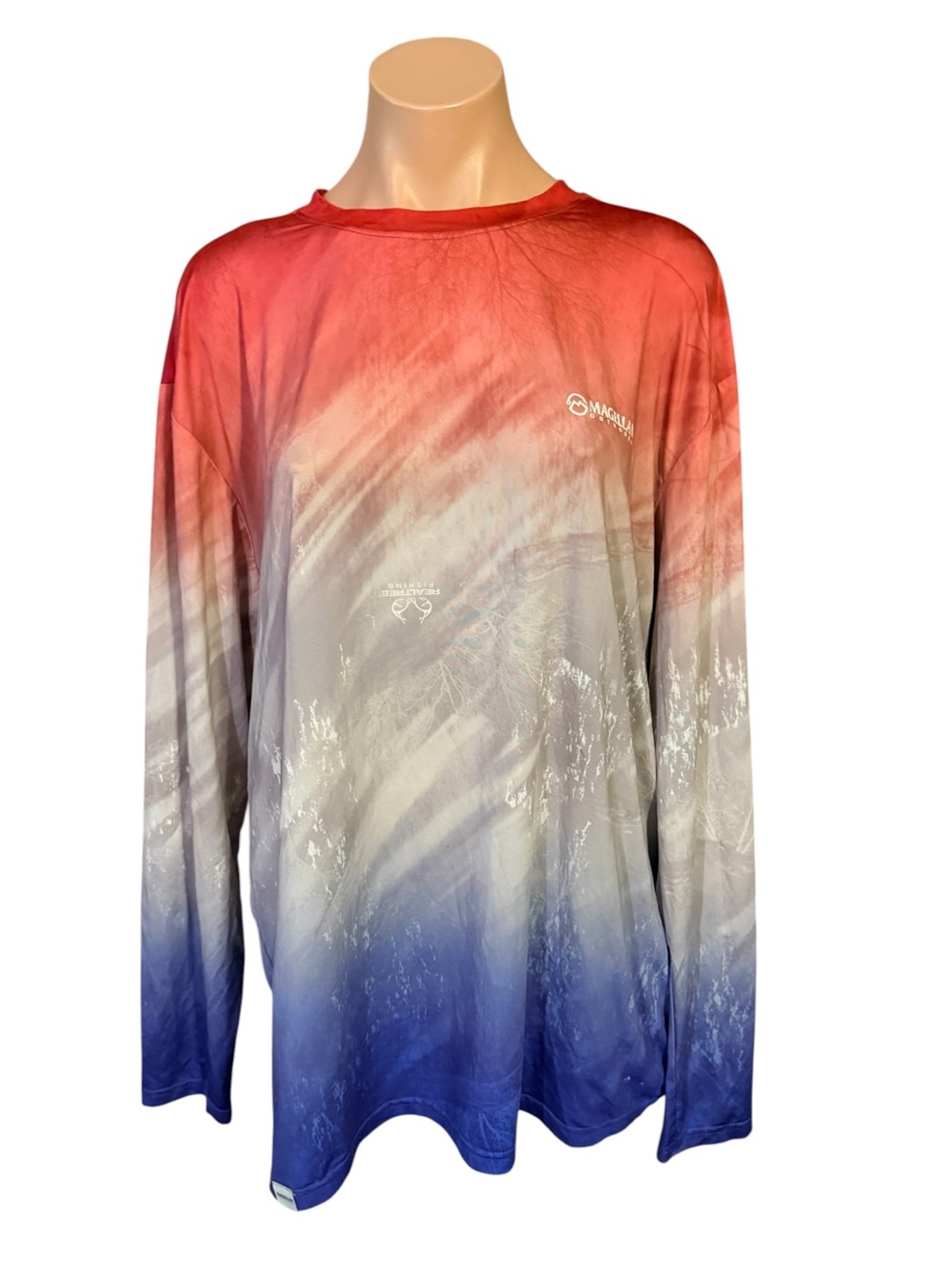 Magellan Outdoors Mens Large Fishing Shirt Long Sleeve Realtree Camo Red White